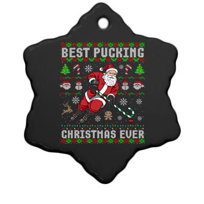 Funny Santa Claus Ugly Christmas Ice Hockey Best Pucking Funny Gift Ceramic Star Ornament