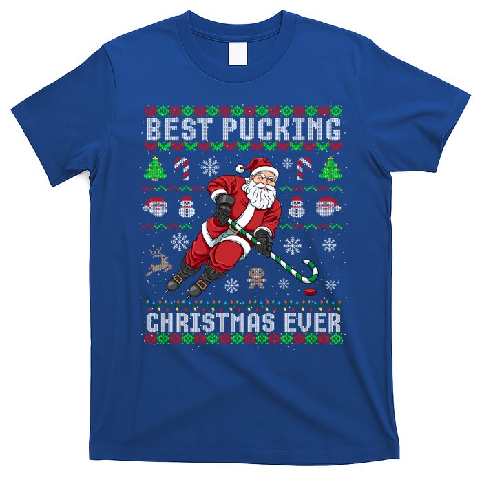 Funny Santa Claus Ugly Christmas Ice Hockey Best Pucking Funny Gift T-Shirt