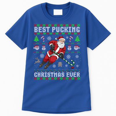 Funny Santa Claus Ugly Christmas Ice Hockey Best Pucking Funny Gift Tall T-Shirt