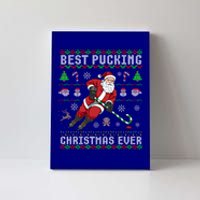 Funny Santa Claus Ugly Christmas Ice Hockey Best Pucking Funny Gift Canvas