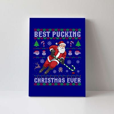 Funny Santa Claus Ugly Christmas Ice Hockey Best Pucking Funny Gift Canvas