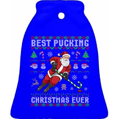 Funny Santa Claus Ugly Christmas Ice Hockey Best Pucking Funny Gift Ceramic Bell Ornament