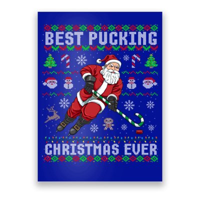 Funny Santa Claus Ugly Christmas Ice Hockey Best Pucking Funny Gift Poster