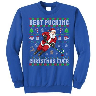 Funny Santa Claus Ugly Christmas Ice Hockey Best Pucking Funny Gift Tall Sweatshirt