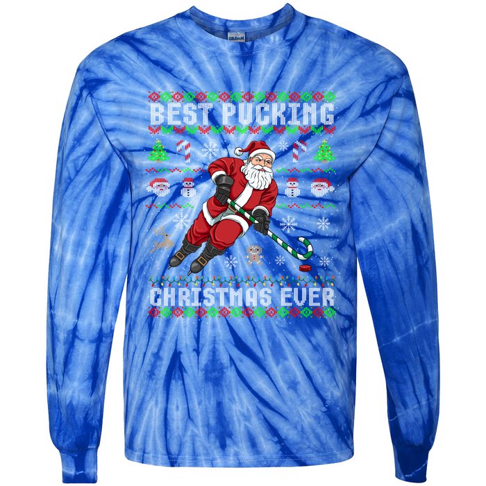 Funny Santa Claus Ugly Christmas Ice Hockey Best Pucking Funny Gift Tie-Dye Long Sleeve Shirt