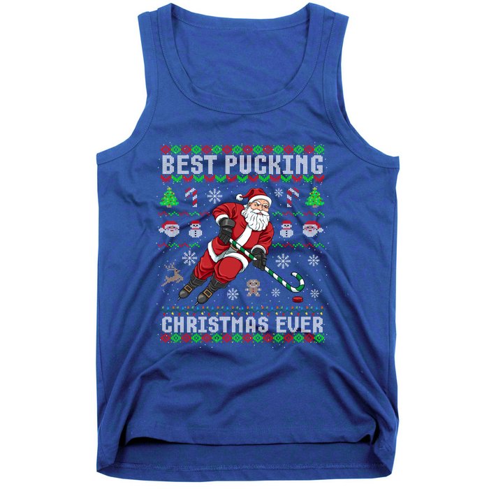 Funny Santa Claus Ugly Christmas Ice Hockey Best Pucking Funny Gift Tank Top