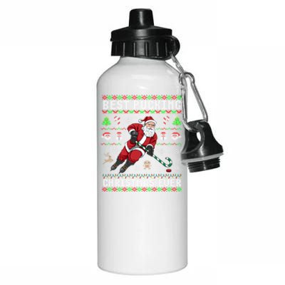 Funny Santa Claus Ugly Christmas Ice Hockey Best Pucking Funny Gift Aluminum Water Bottle