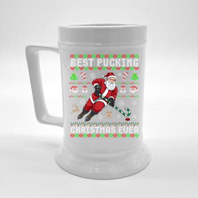 Funny Santa Claus Ugly Christmas Ice Hockey Best Pucking Funny Gift Beer Stein