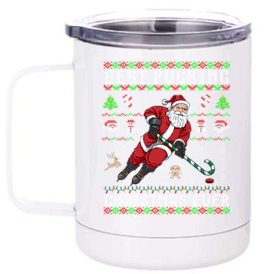 Funny Santa Claus Ugly Christmas Ice Hockey Best Pucking Funny Gift 12 oz Stainless Steel Tumbler Cup