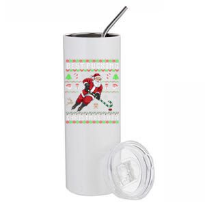 Funny Santa Claus Ugly Christmas Ice Hockey Best Pucking Funny Gift Stainless Steel Tumbler