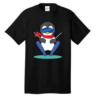 Funny Skiing Cute Penguin Gift For Fan Ski Tall T-Shirt