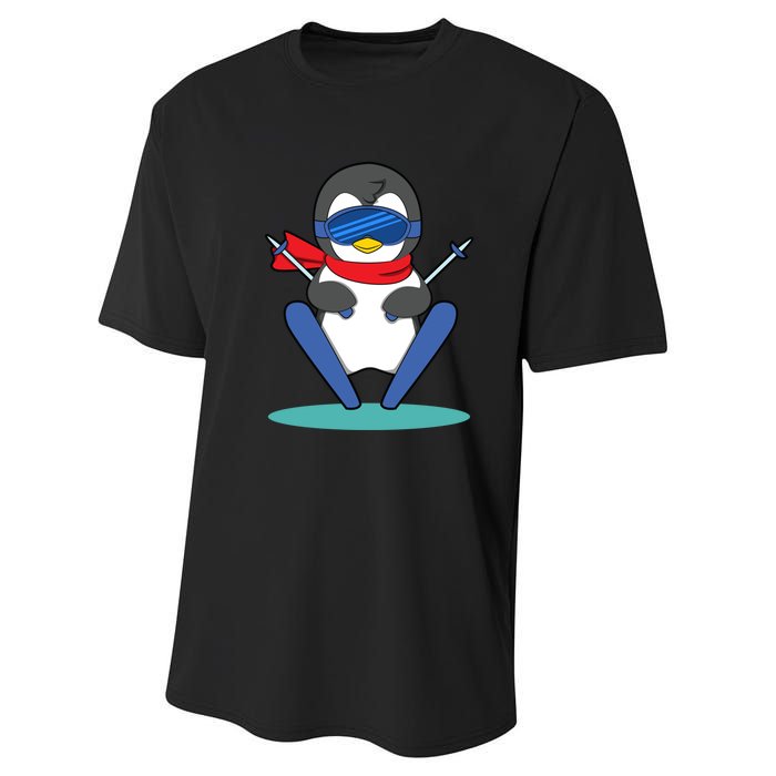 Funny Skiing Cute Penguin Gift For Fan Ski Performance Sprint T-Shirt