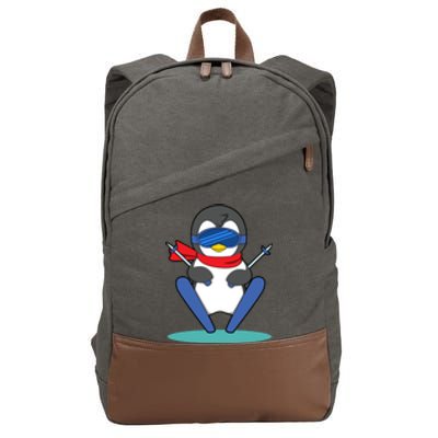 Funny Skiing Cute Penguin Gift For Fan Ski Cotton Canvas Backpack