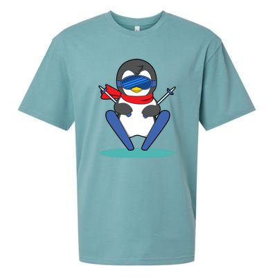 Funny Skiing Cute Penguin Gift For Fan Ski Sueded Cloud Jersey T-Shirt