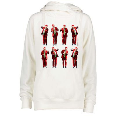 Funny Santa Claus Trump Dance Christmas Xmas Pajamas Holiday Gift Womens Funnel Neck Pullover Hood