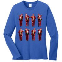 Funny Santa Claus Trump Dance Christmas Xmas Pajamas Holiday Gift Ladies Long Sleeve Shirt