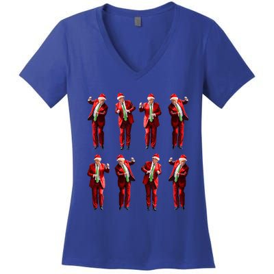 Funny Santa Claus Trump Dance Christmas Xmas Pajamas Holiday Gift Women's V-Neck T-Shirt