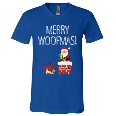 Funny Santa Claus Merry Woofmas Christmas Xmas Dog Lover Gift V-Neck T-Shirt