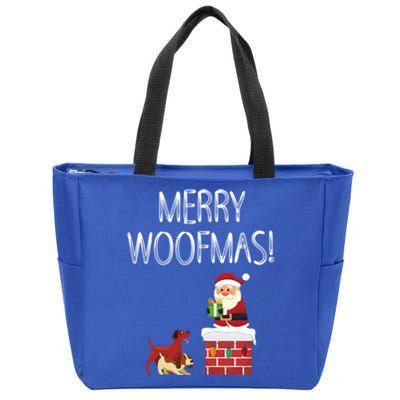 Funny Santa Claus Merry Woofmas Christmas Xmas Dog Lover Gift Zip Tote Bag