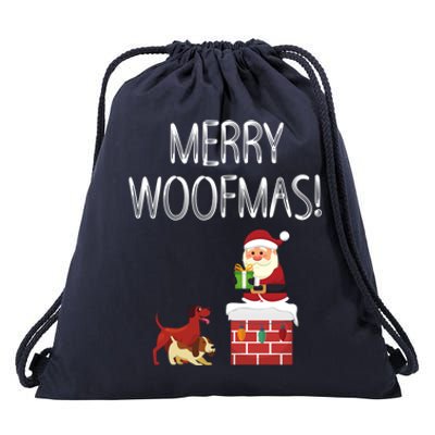 Funny Santa Claus Merry Woofmas Christmas Xmas Dog Lover Gift Drawstring Bag