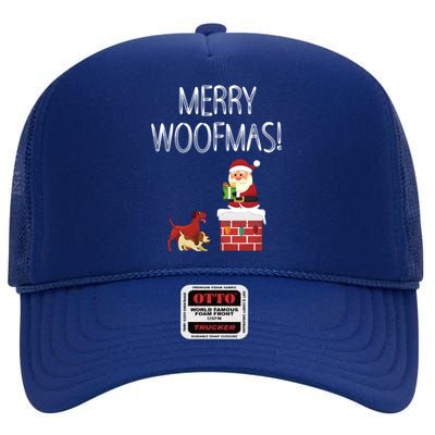 Funny Santa Claus Merry Woofmas Christmas Xmas Dog Lover Gift High Crown Mesh Back Trucker Hat