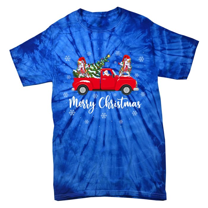 Funny Santa Claus Riding Red Truck Unicorn Christmas Gift Tie-Dye T-Shirt