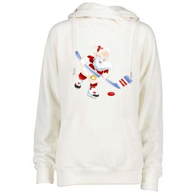 Funny Santa Christmas Ice Hockey Love Playing Celebrate Xmas Gift Womens Funnel Neck Pullover Hood