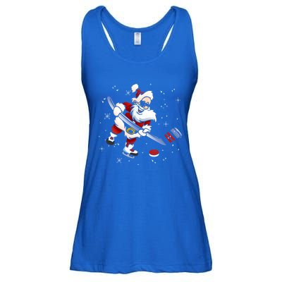 Funny Santa Christmas Ice Hockey Love Playing Celebrate Xmas Gift Ladies Essential Flowy Tank