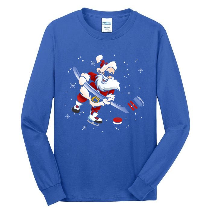 Funny Santa Christmas Ice Hockey Love Playing Celebrate Xmas Gift Tall Long Sleeve T-Shirt