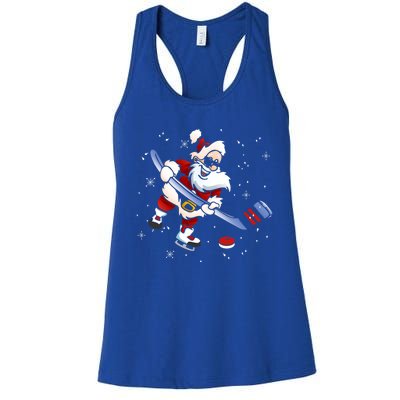 Funny Santa Christmas Ice Hockey Love Playing Celebrate Xmas Gift Women's Racerback Tank