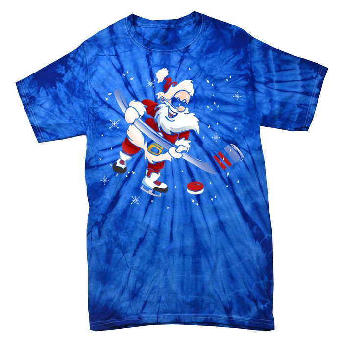 Funny Santa Christmas Ice Hockey Love Playing Celebrate Xmas Gift Tie-Dye T-Shirt