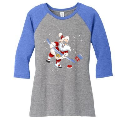 Funny Santa Christmas Ice Hockey Love Playing Celebrate Xmas Gift Women's Tri-Blend 3/4-Sleeve Raglan Shirt