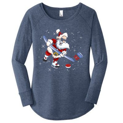 Funny Santa Christmas Ice Hockey Love Playing Celebrate Xmas Gift Women's Perfect Tri Tunic Long Sleeve Shirt