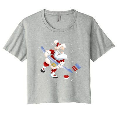 Funny Santa Christmas Ice Hockey Love Playing Celebrate Xmas Gift Women's Crop Top Tee