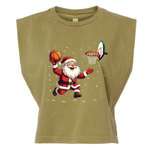 Funny Santa Claus Playing Basketball Merry Christmas Garment-Dyed Women's Muscle Tee