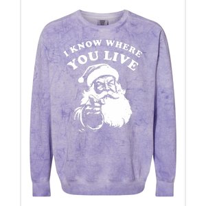 Funny Santa Christmas I Know Where You Live Colorblast Crewneck Sweatshirt