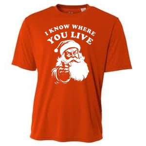 Funny Santa Christmas I Know Where You Live Cooling Performance Crew T-Shirt