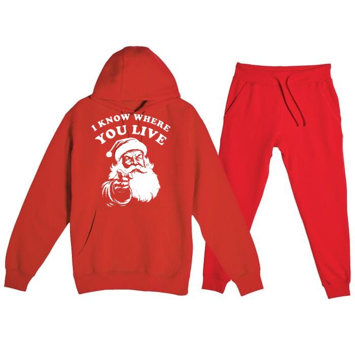 Funny Santa Christmas I Know Where You Live Premium Hooded Sweatsuit Set