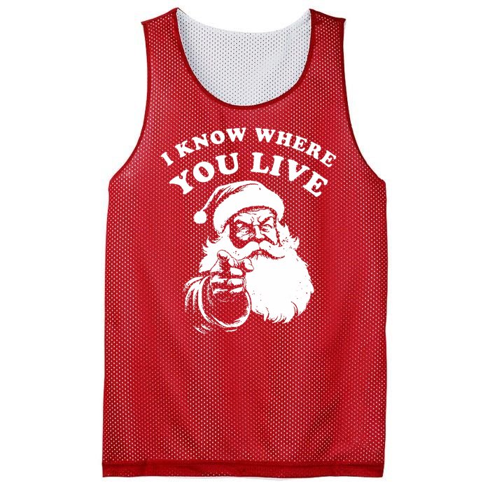 Funny Santa Christmas I Know Where You Live Mesh Reversible Basketball Jersey Tank