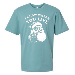 Funny Santa Christmas I Know Where You Live Sueded Cloud Jersey T-Shirt