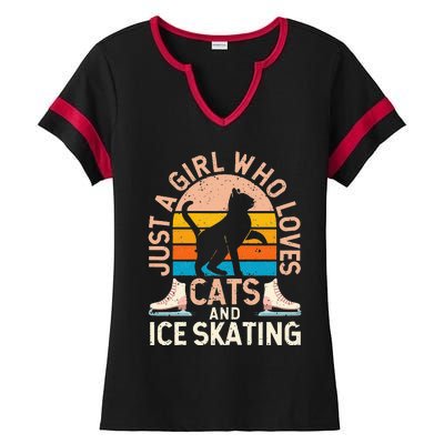 Figure Skater Cat Just A Girl Who Loves Cats And Ice Skating Ladies Halftime Notch Neck Tee