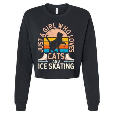 Figure Skater Cat Just A Girl Who Loves Cats And Ice Skating Cropped Pullover Crew