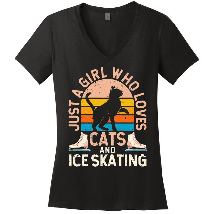 Figure Skater Cat Just A Girl Who Loves Cats And Ice Skating Women's V-Neck T-Shirt