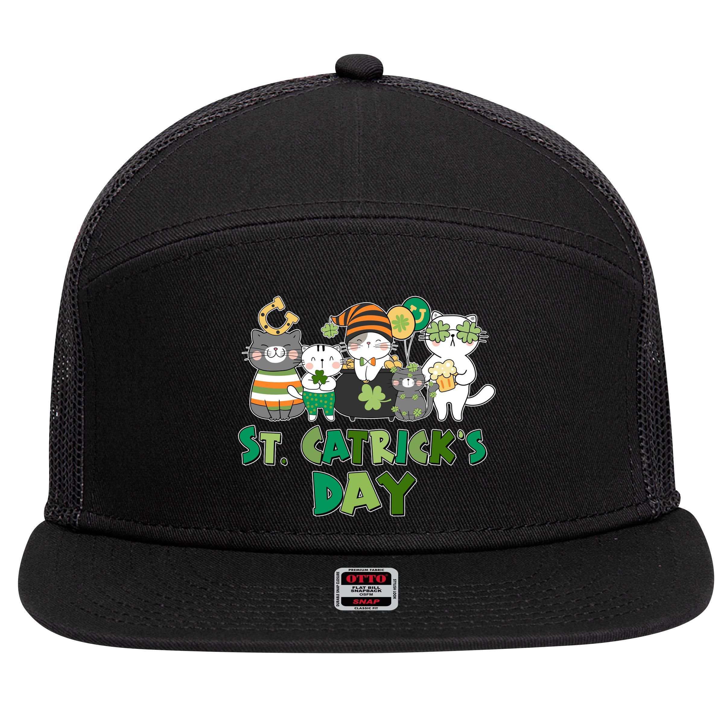 Funny St Catrick's Day St Patrick's Day Cats 7 Panel Mesh Trucker Snapback Hat