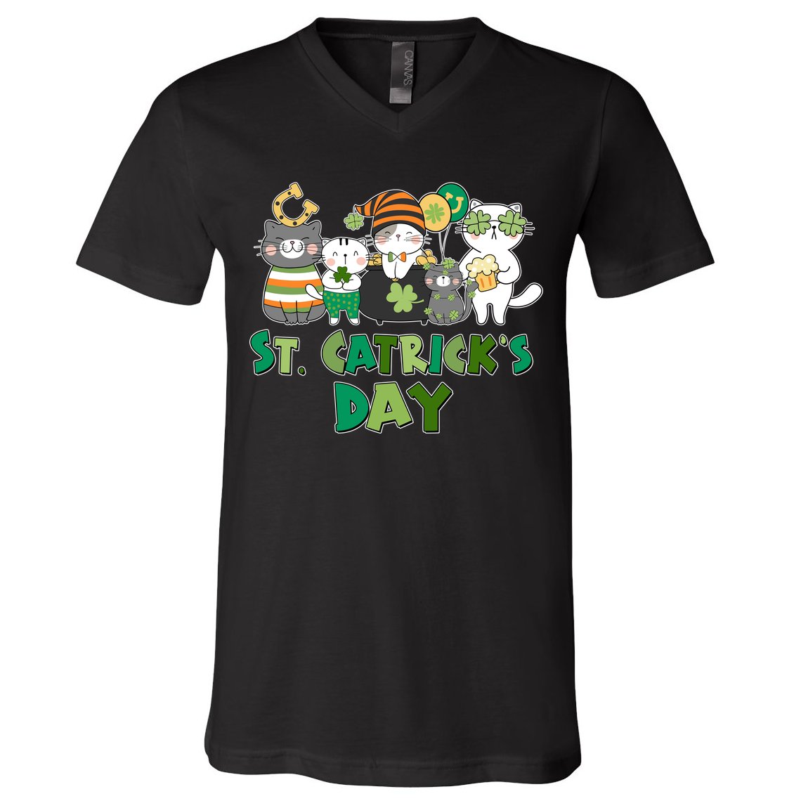 Funny St Catrick's Day St Patrick's Day Cats V-Neck T-Shirt