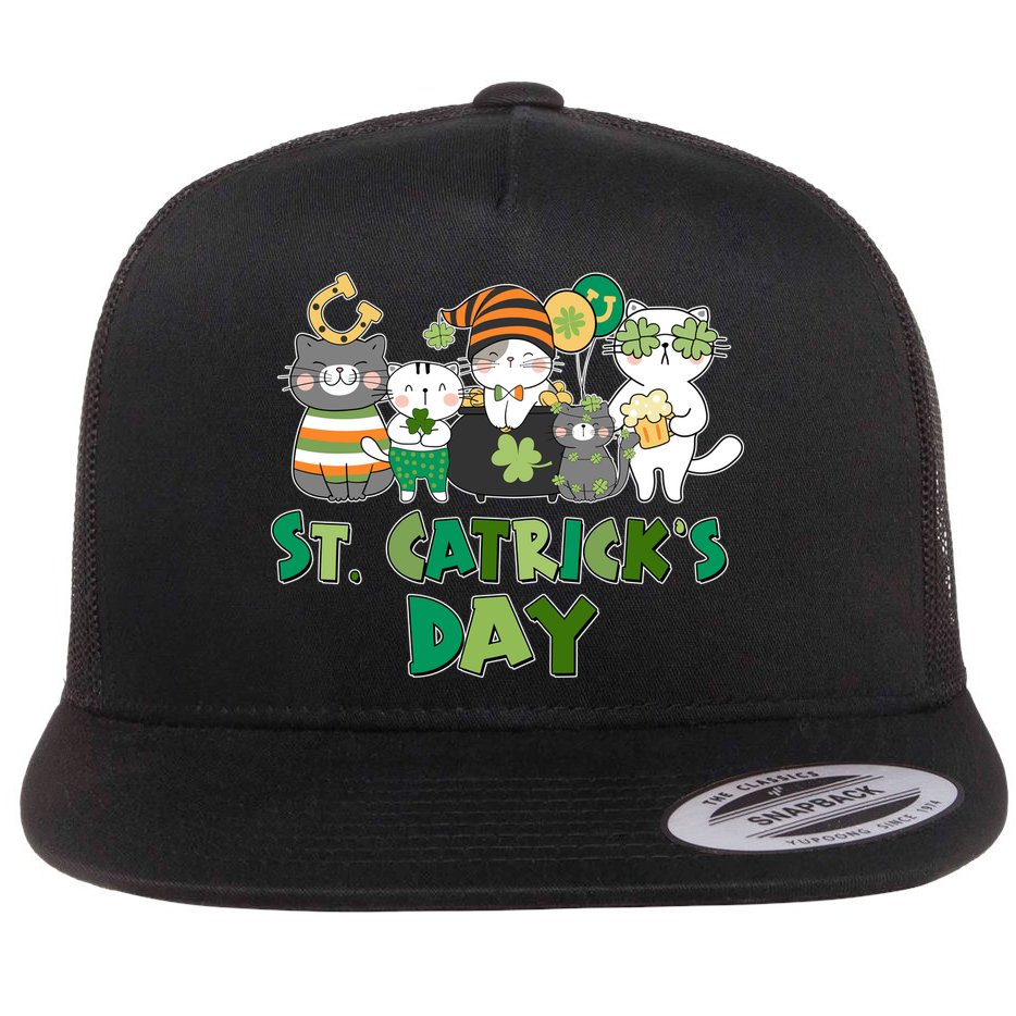 Funny St Catrick's Day St Patrick's Day Cats Flat Bill Trucker Hat