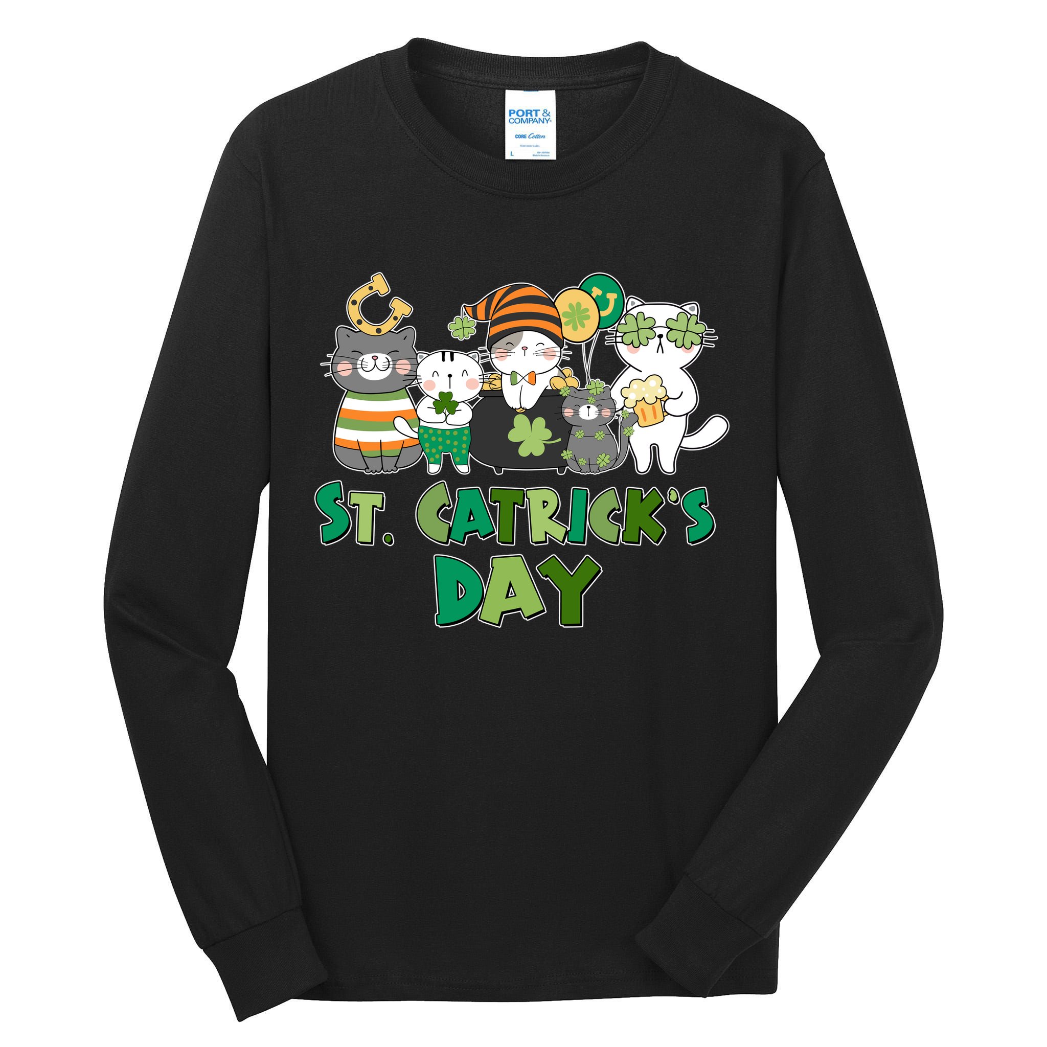 Funny St Catrick's Day St Patrick's Day Cats Tall Long Sleeve T-Shirt
