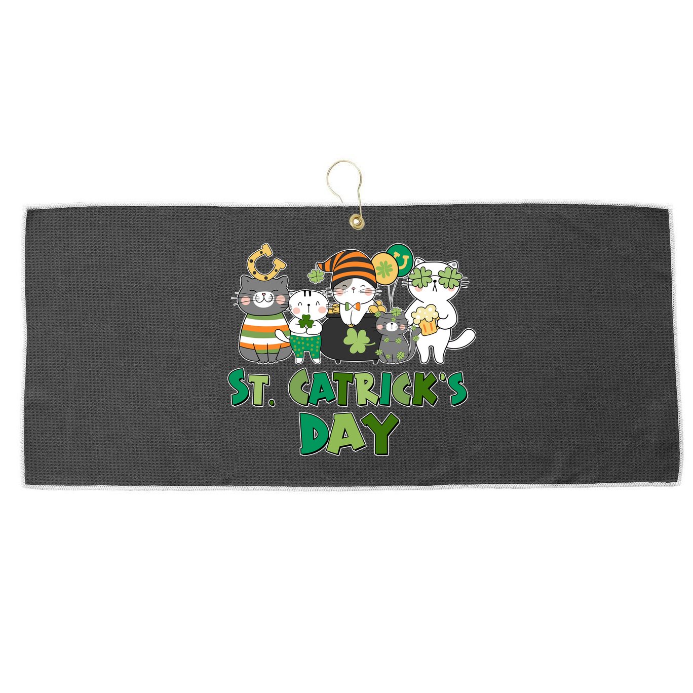 Funny St Catrick's Day St Patrick's Day Cats Large Microfiber Waffle Golf Towel