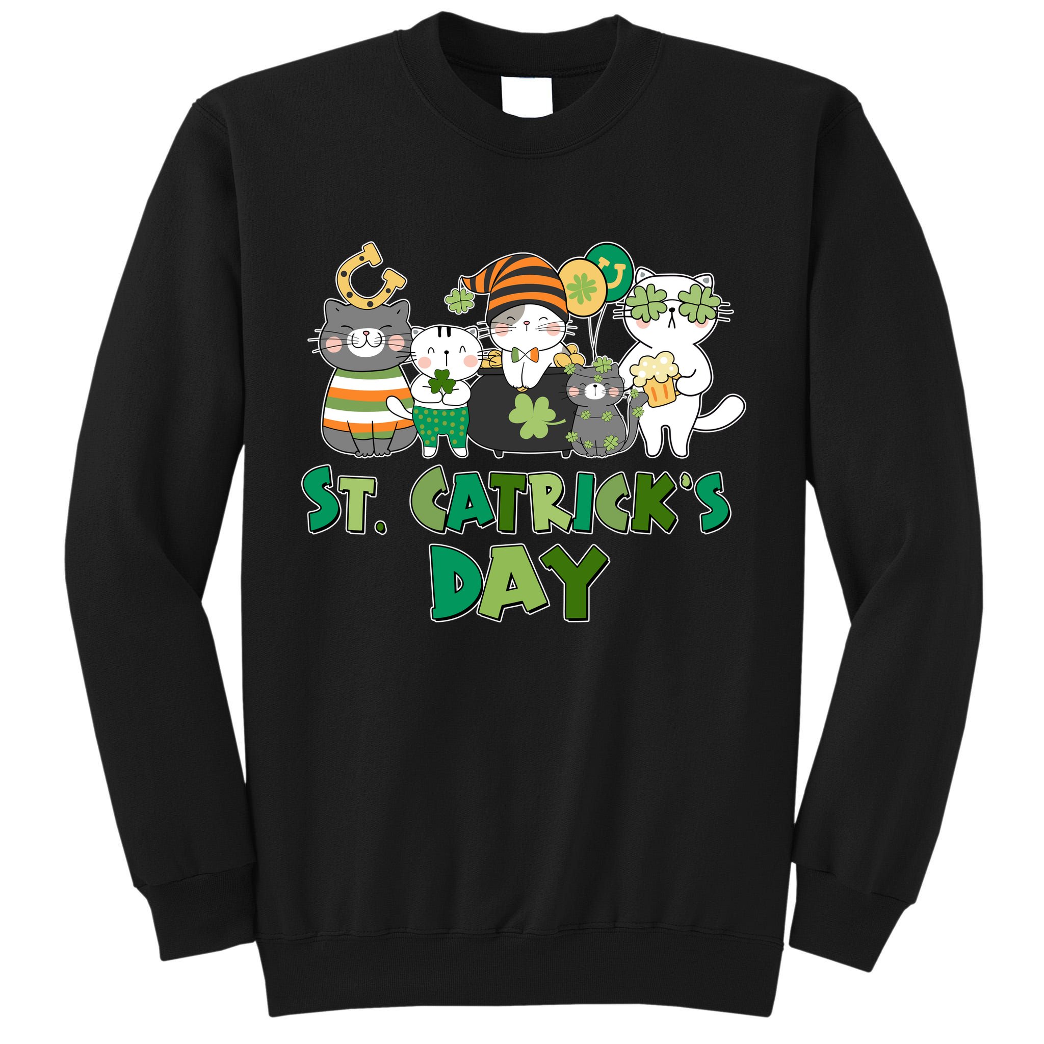 Funny St Catrick's Day St Patrick's Day Cats Tall Sweatshirt