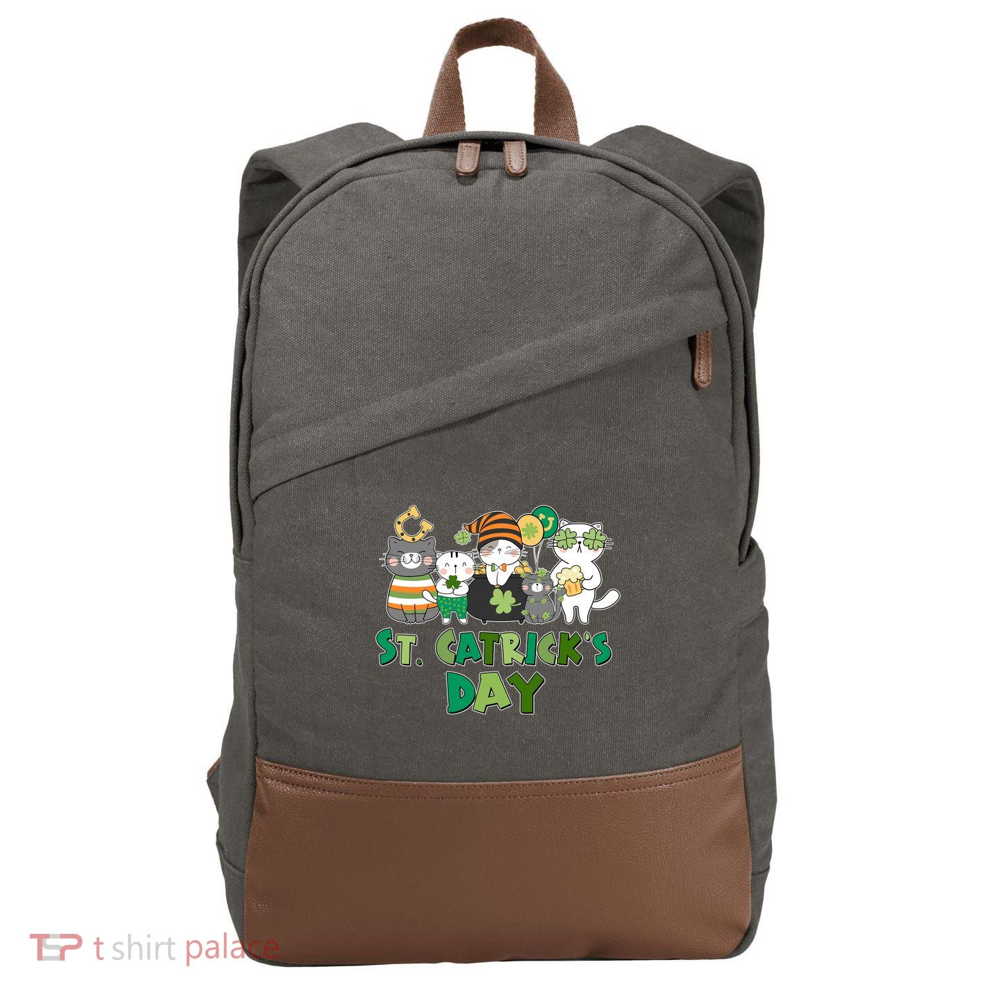 Funny St Catrick's Day St Patrick's Day Cats Cotton Canvas Backpack
